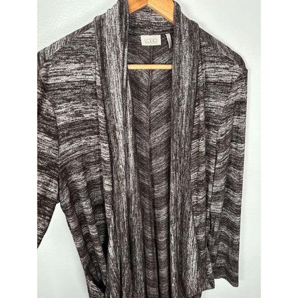 LOGO Lori Goldstein Womens Large Cardigan Sweater Long Sleeve Brown White Stretc - Picture 10 of 11